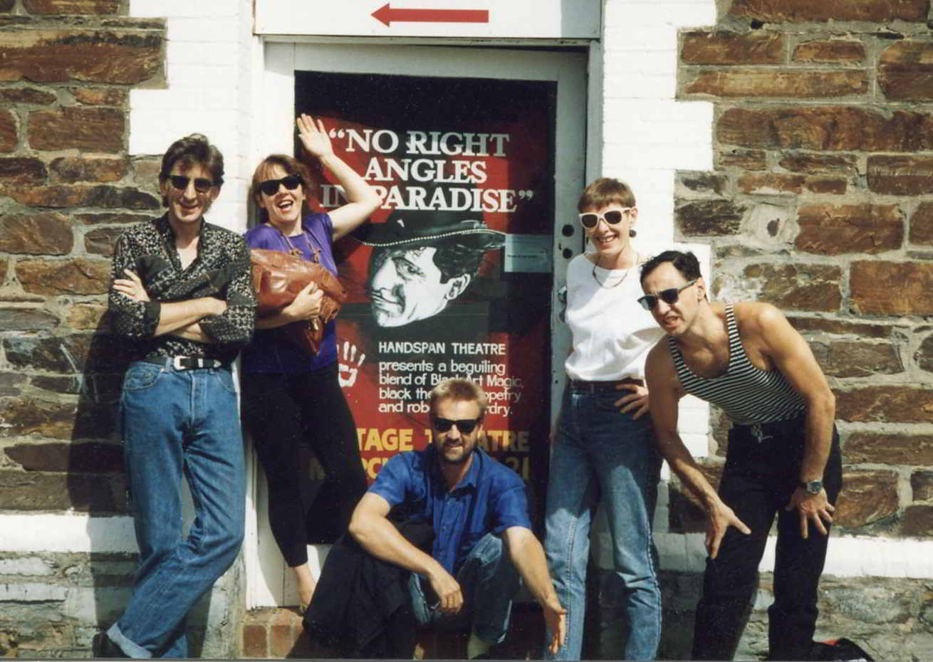 No Right Angles in Paradise company 5 people with sunglasses around show poster Cottage Theatre Adelaide