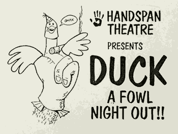 cartoon hand wearing duck finger puppet