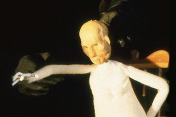 closeup puppet head framed by its hands