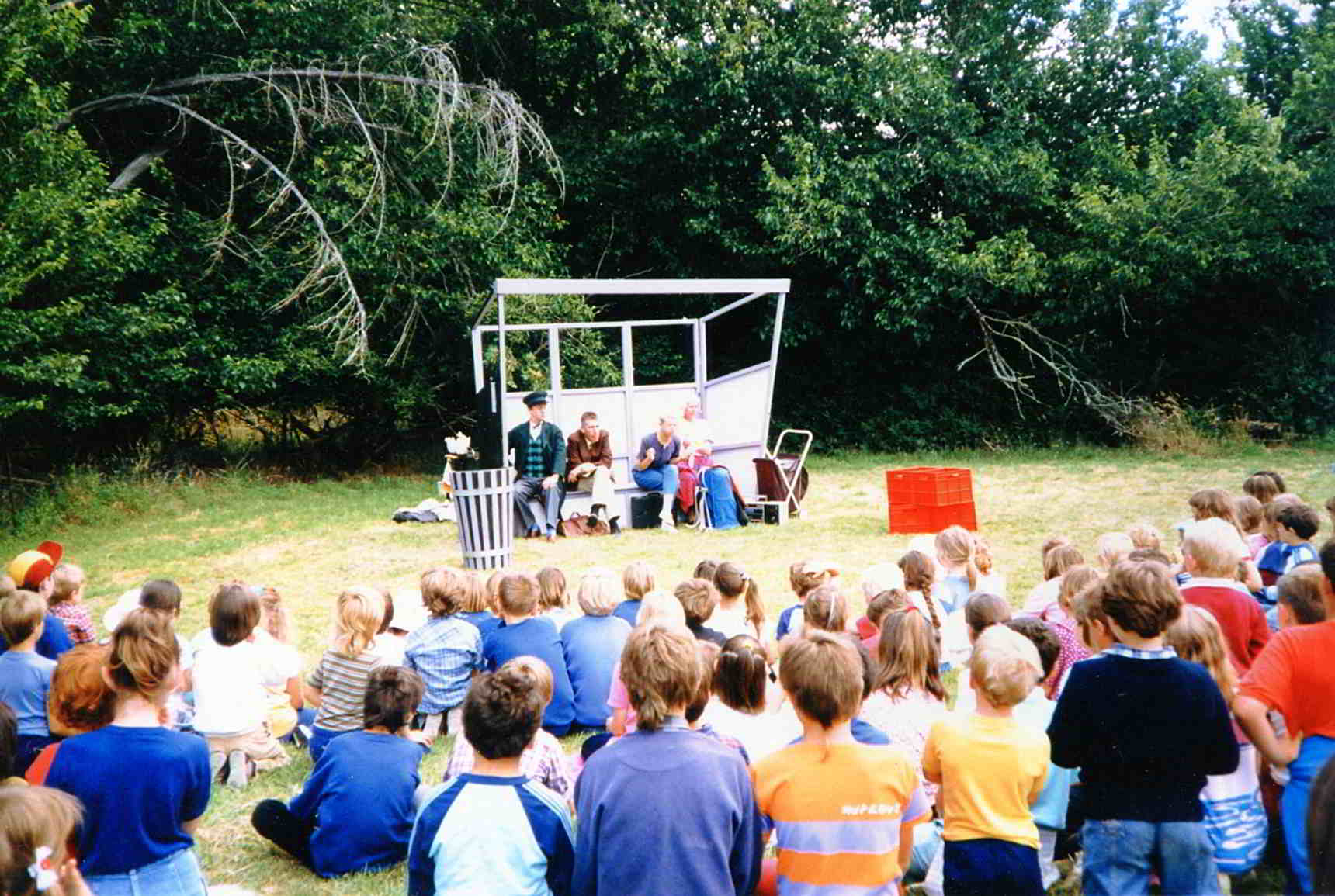 Handspan Theatre Out For A Duck tramstop setup outdoors on an oval