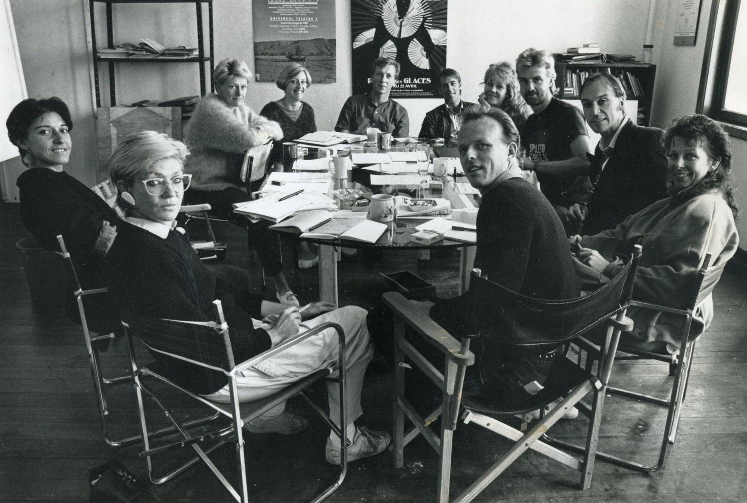  Handspan Theatre Company meeting 1986 round Handspan's glass board table
